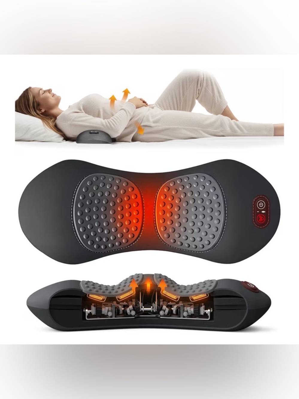 3-in-1 Ergonomic Lumbar Massage Pillow w/ Heat, Deep Kneading Massager, NIB